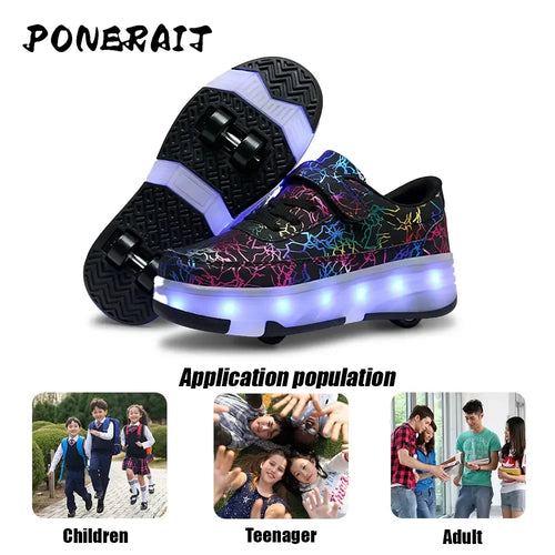 Men's Detachable 4 Wheel Roller Skates Shoes New Sneakers With LED For Men Quality Boys Skating Skates Shoes With Wheels