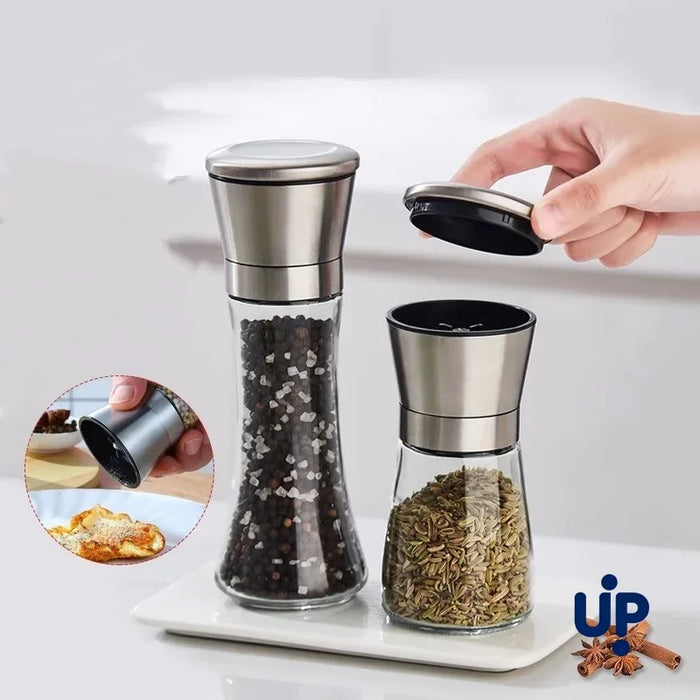 Stainless Steel & Glass Pepper Grinder | 180/200ml Spice Bottle | Manual Spice Mill | Kitchen Gadget