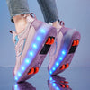 2 in 1 Adults Kids Boys Girls 4 Wheels Rechargeable Led Light up Deformation Kick Roller Skate Shoes