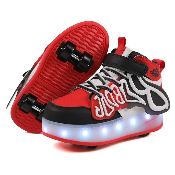 LED Light-Up Kids Roller Skate Shoes | Detachable 4-Wheel Deformation Sneakers