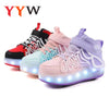 LED Light-Up Kids Roller Skate Shoes | Detachable 4-Wheel Deformation Sneakers