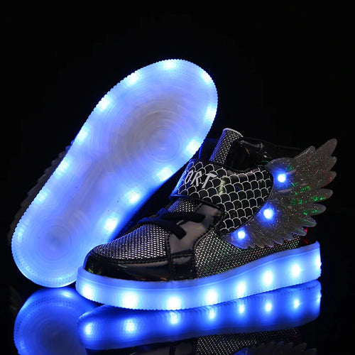 Children's Led Light Roller Skate Shoes Kids Casual Sport 4 Wheels with Brake Sneaker Girl Boy Wing Boots Birthday Gift Footwear