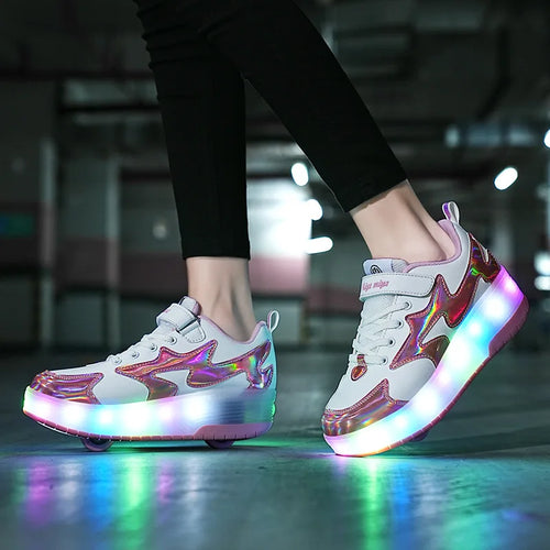 Roller Skate Sneakers Summer 2023 Fashion Casual Sports Boots Boys Girls 2 Wheels Shoes Children Gift Game Lighted Footwear