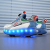 2 in 1 Adults Kids Boys Girls 4 Wheels Rechargeable Led Light up Deformation Kick Roller Skate Shoes