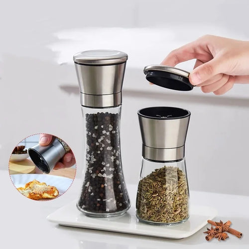 180/200ml Stainless Steel & Glass Salt & Pepper Grinder | Manual Household Kitchen Gadget