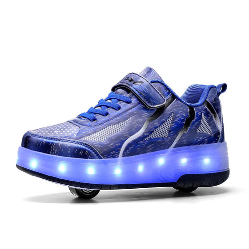 Boys Girls Sports Shoes with Wheels and LED Flashing Rechargeable Roller Skates Retractable Shoes Good for Birthday Gift