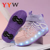 LED Light-Up Kids Roller Skate Shoes | Detachable 4-Wheel Deformation Sneakers