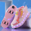 Children's Led Light Roller Skate Shoes Kids Casual Sport 4 Wheels with Brake Sneaker Girl Boy Wing Boots Birthday Gift Footwear