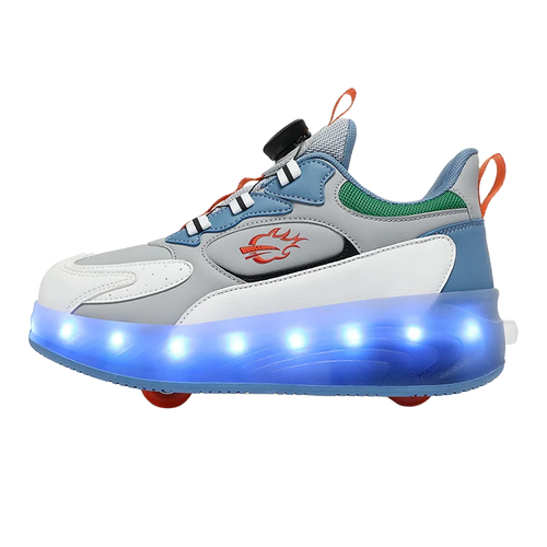 2 in 1 Adults Kids Boys Girls 4 Wheels Rechargeable Led Light up Deformation Kick Roller Skate Shoes