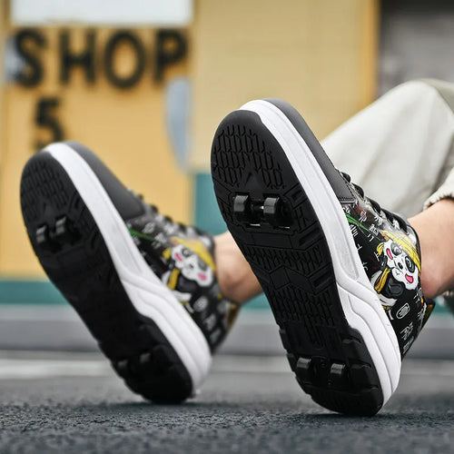 2023 New Fashion Casual Adult 4 Wheels Roller Skates Shoes Kids Boys Girls Sliding Sport Deformation Sneakers Footwear Game Gift