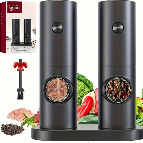Electric Rechargeable Salt & Pepper Grinder Set | Gravity Spice Mill | Adjustable | 1 or 2 Pack