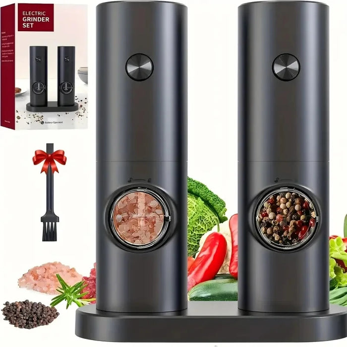 Electric Rechargeable Salt & Pepper Grinder Set | Gravity Spice Mill | Adjustable | 1 or 2 Pack