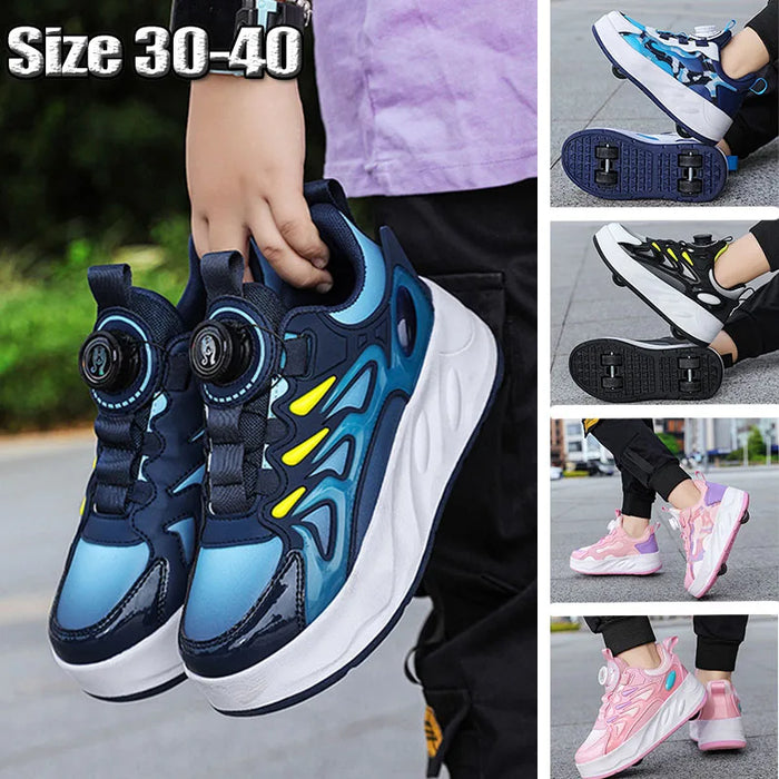Children Kids Roller Skates Shoes Deformation Unisex Parkour Wheel Sneaker For Boys Girls Footwear Outdoor Trendy Casual Walking