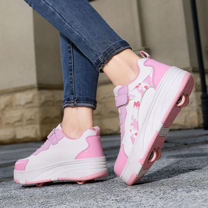 Kids Roller Skate Shoes | 4-Wheel Fashion Casual Sneakers | Boys & Girls Gift | Outdoor Sport Footwear