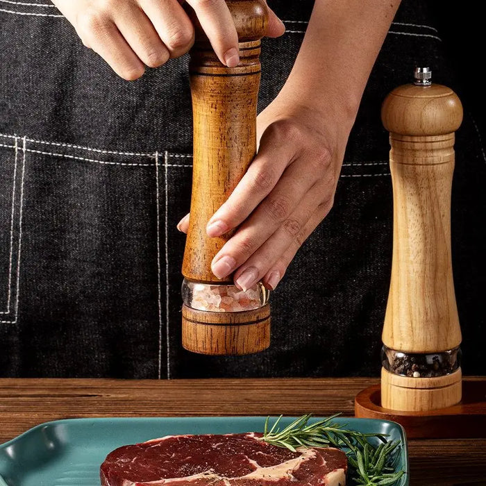 Manual Solid Wood Salt & Pepper Grinder | 6" & 8" | Adjustable Ceramic Grinder | Kitchen Cooking Tool